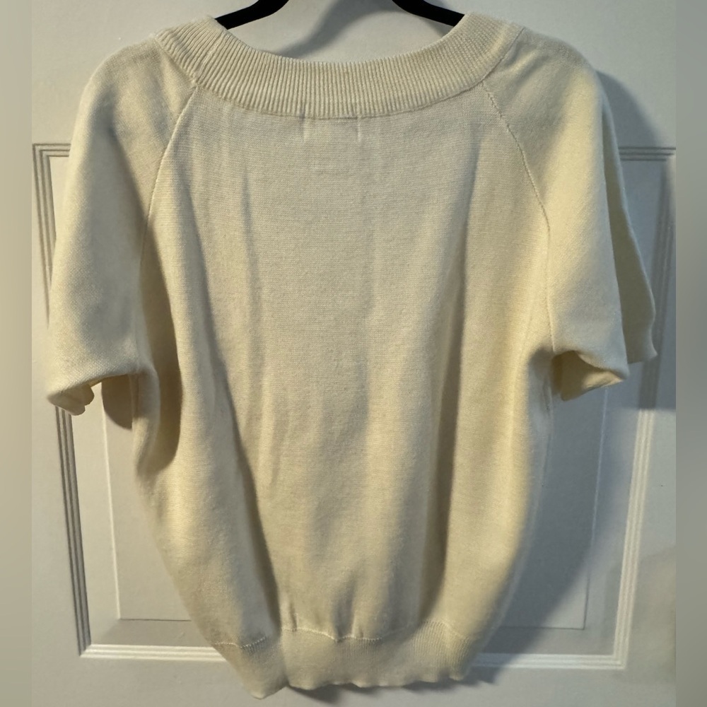 Vintage Embroidered Floral Accent Jantzen Wool Cream Grandma Sweater Grannycore - Picture 8 of 10